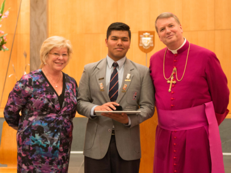 Jannik Mathias with Sue Walsh and Bishop Anthony Fisher OP