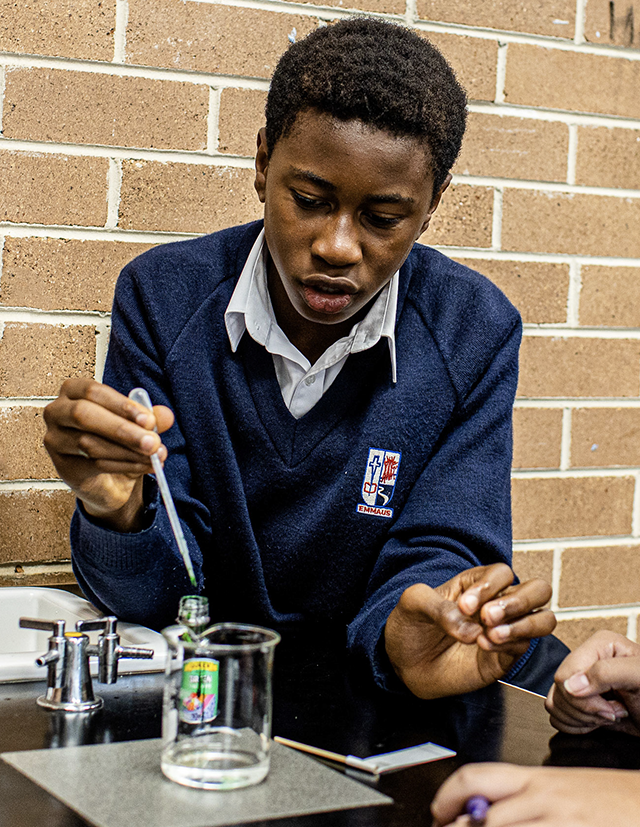 Student studying science at Emmaus Catholic College Kemps