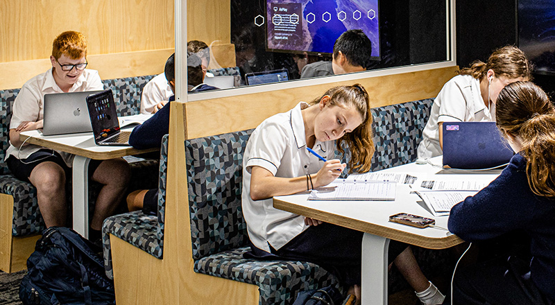Students in study booths at Emmaus Catholic College Kemps Creek