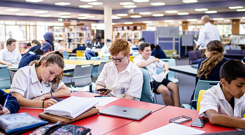 Students studying at the Emmaus Catholic College Kemps Creek library