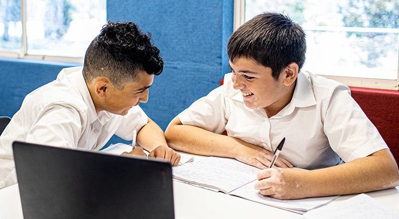 Two Emmaus Catholic College Kemps Creek students studying
