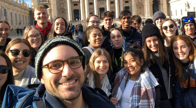 An Emmaus Catholic College Kemps Creek teacher with his class on an excursion