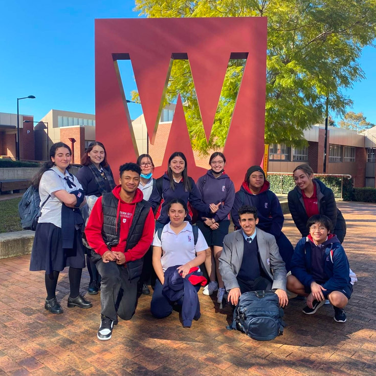 Emmaus Catholic College Kemps Creek students posing outside Western Sydney University