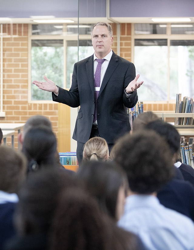 Teacher addressing Emmaus Catholic College Kemps Creek students