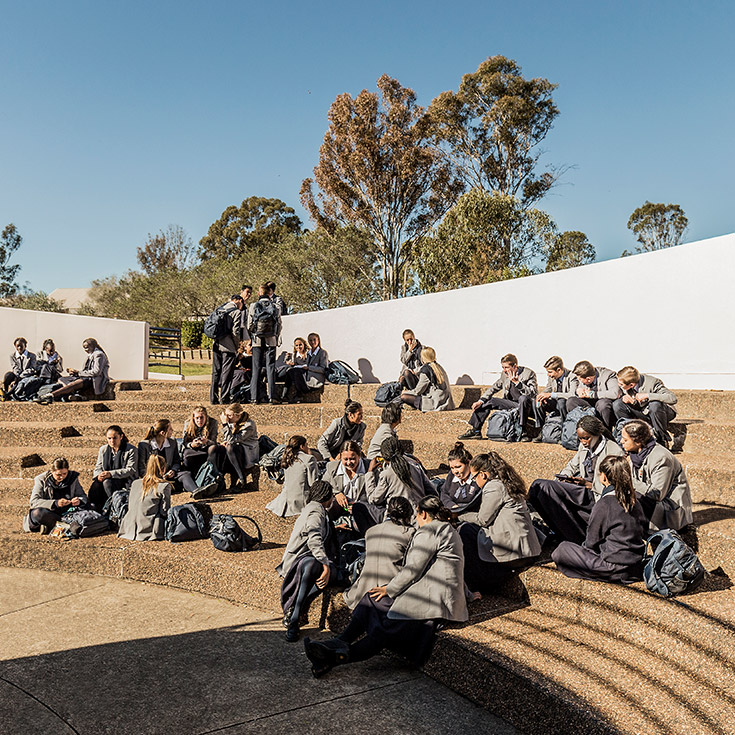 Students in the Emmaus Catholic College Kemps Creek courtyard